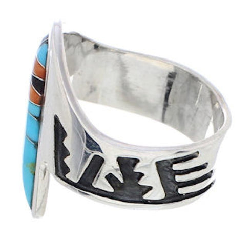 Southwest Sterling Silver Multicolor Ring Size 7-1/2 EX56687